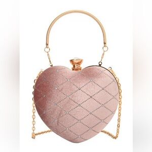 Elegant Velvet Heart-Shaped Clutch - Pink